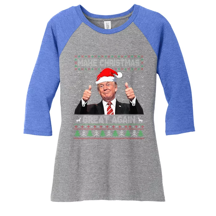 Funny Trump Make Christmas Great Again Ugly Sweater Xmas Women's Tri-Blend 3/4-Sleeve Raglan Shirt