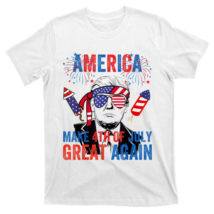 Fireworks Trump Make 4th Of July Great Again Glasses Flag T-Shirt