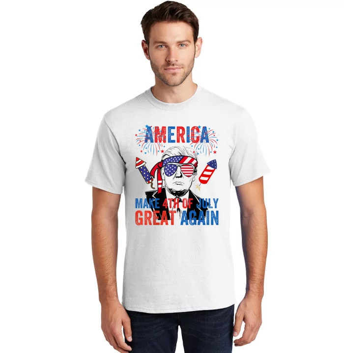 Fireworks Trump Make 4th Of July Great Again Glasses Flag Tall T-Shirt