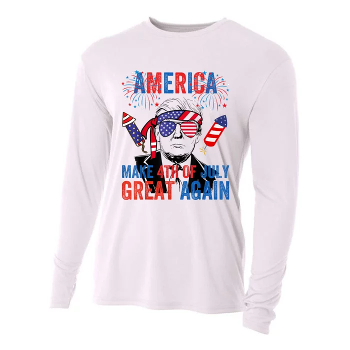 Fireworks Trump Make 4th Of July Great Again Glasses Flag Cooling Performance Long Sleeve Crew