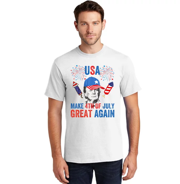 Fireworks Trump Make 4th Of July Again Us Hat Patriotic Tall T-Shirt