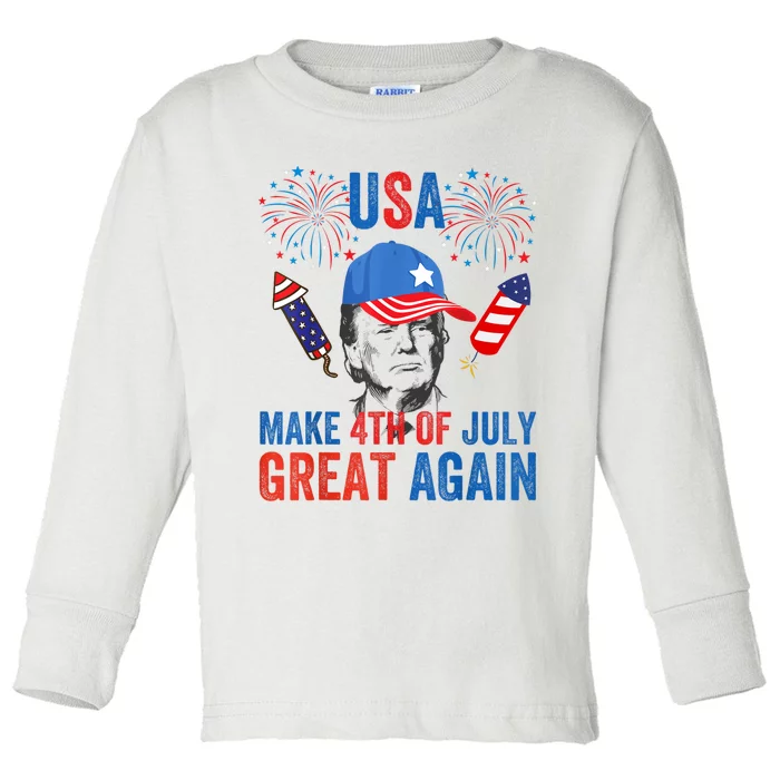 Fireworks Trump Make 4th Of July Again Us Hat Patriotic Toddler Long Sleeve Shirt