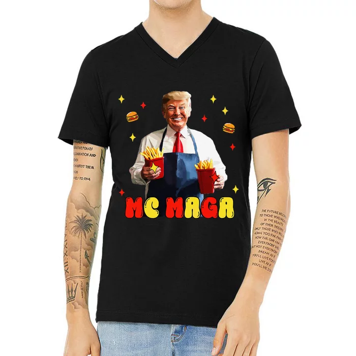 Funny Trump Mc Maga Fries Fast Food Gift V-Neck T-Shirt