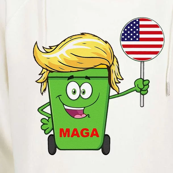 Funny Trump Maga Cartoon Garbage Can American Flag Womens Funnel Neck Pullover Hood