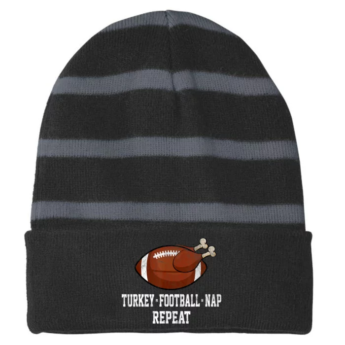 Football Turkey Nap Thanksgiving Striped Beanie with Solid Band