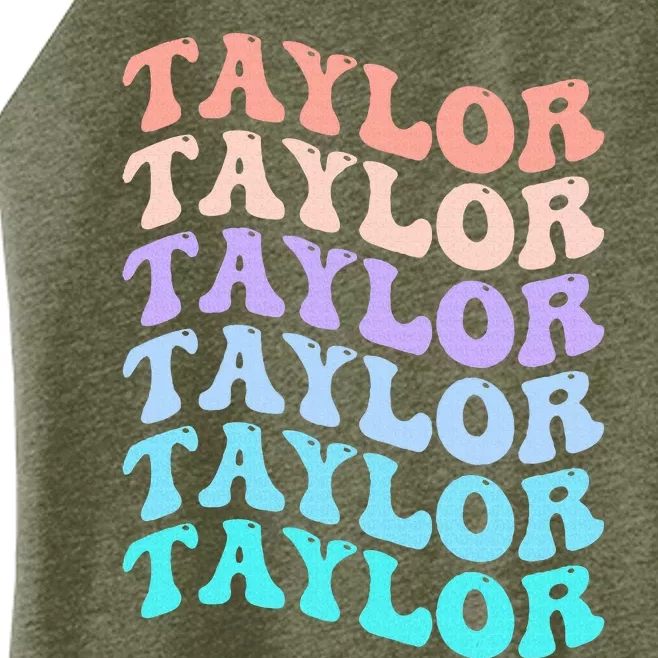 Funny T.aylor name groovy colourful love i love Ts T.aylor Women’s Perfect Tri Rocker Tank