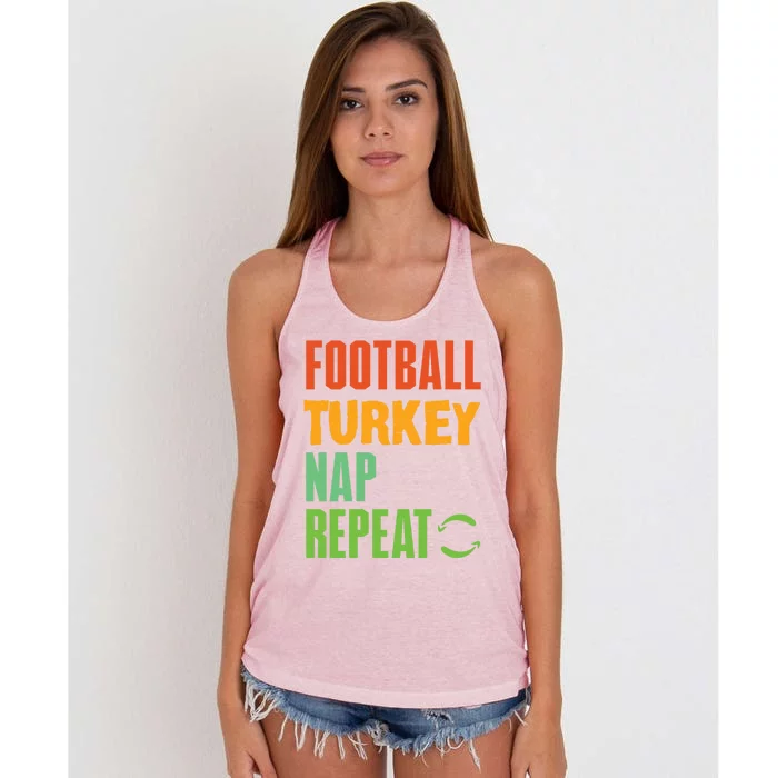 Football Turkey Nap Repeat A Funny Novelty Sports Wear Cute Gift Women's Knotted Racerback Tank