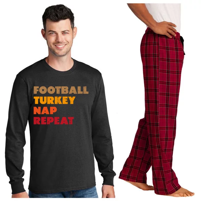 Football Turkey Nap Repeat Funny Turkey Day Holiday Cute Gift Long Sleeve Pajama Set