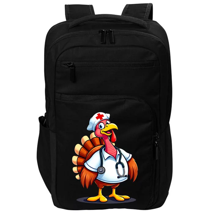 Funny Turkey Nurse Cartoon Thanksgiving Nurses Impact Tech Backpack