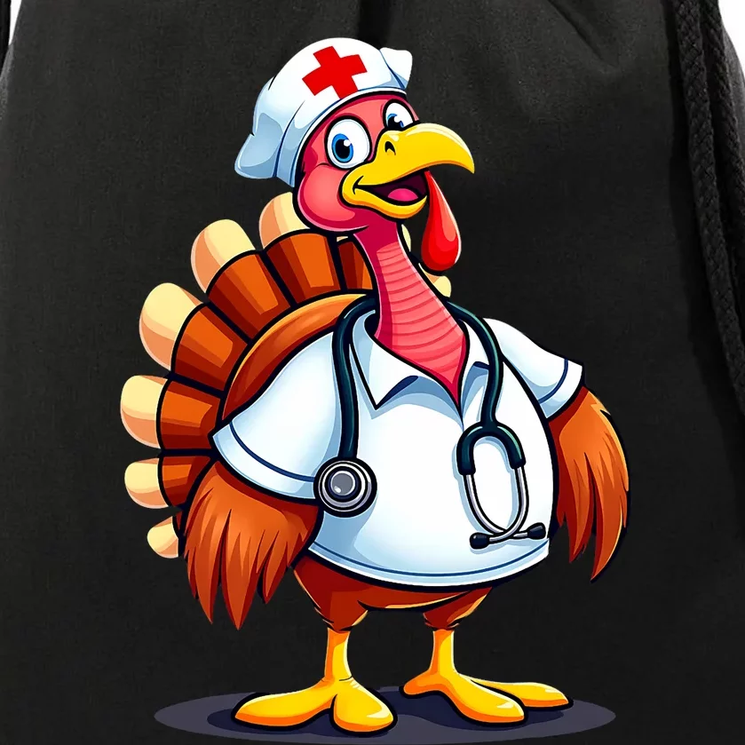 Funny Turkey Nurse Cartoon Thanksgiving Nurses Drawstring Bag