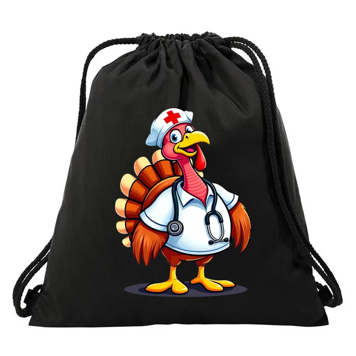 Funny Turkey Nurse Cartoon Thanksgiving Nurses Drawstring Bag