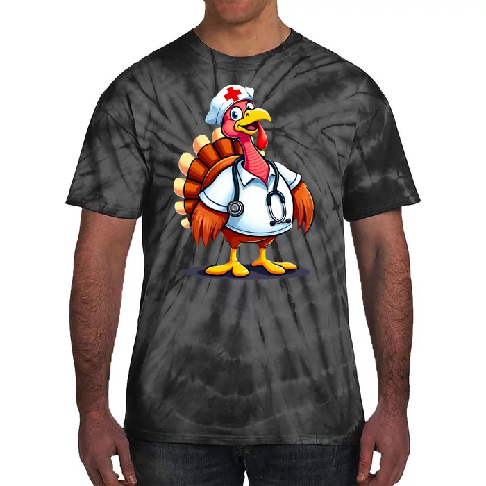 Funny Turkey Nurse Cartoon Thanksgiving Nurses Tie-Dye T-Shirt