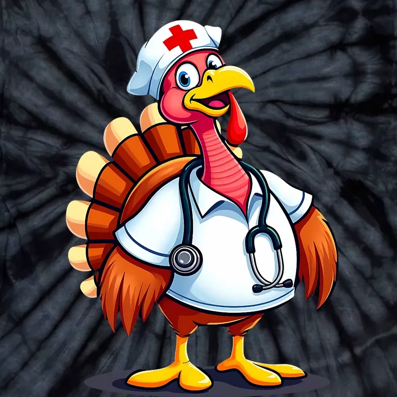 Funny Turkey Nurse Cartoon Thanksgiving Nurses Tie-Dye T-Shirt