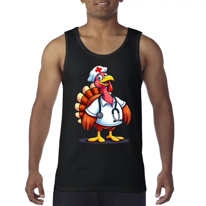 Funny Turkey Nurse Cartoon Thanksgiving Nurses Tank Top