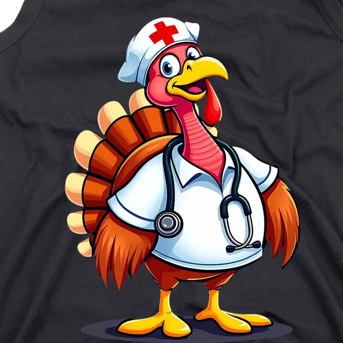 Funny Turkey Nurse Cartoon Thanksgiving Nurses Tank Top