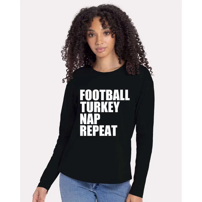 Football Turkey Nap Repeat Thanksgiving Gobble Family Lovers Gift Womens Cotton Relaxed Long Sleeve T-Shirt