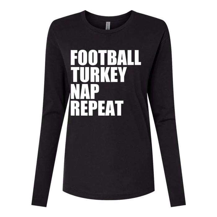 Football Turkey Nap Repeat Thanksgiving Gobble Family Lovers Gift Womens Cotton Relaxed Long Sleeve T-Shirt