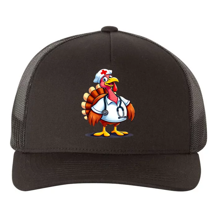 Funny Turkey Nurse Cartoon Thanksgiving Nurses Yupoong Adult 5-Panel Trucker Hat