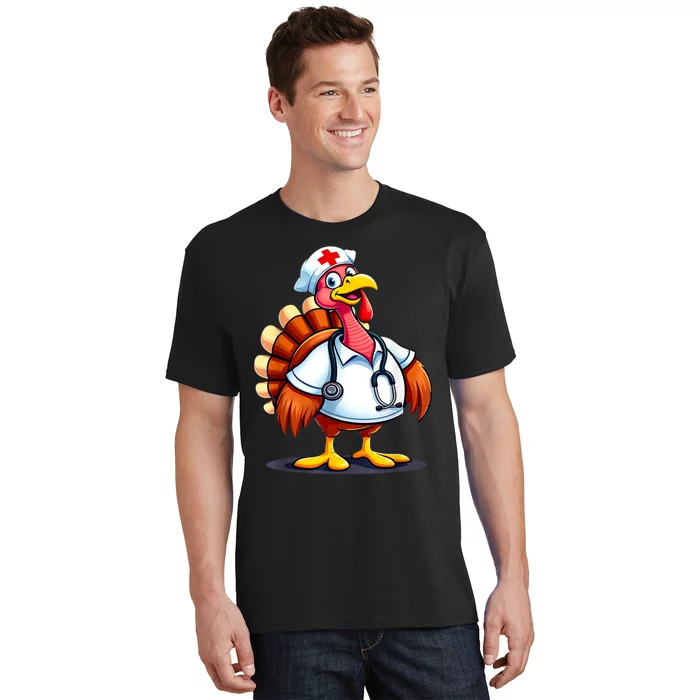 Funny Turkey Nurse Cartoon Thanksgiving Nurses T-Shirt