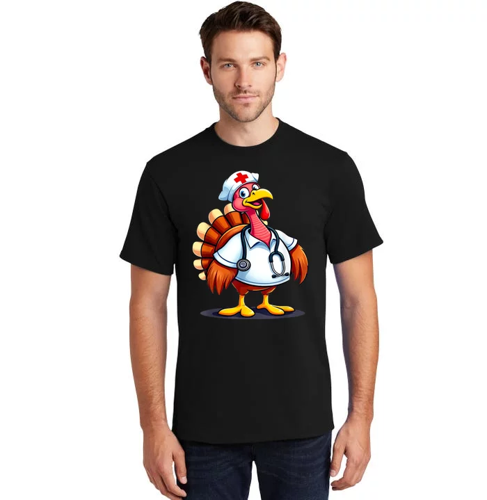 Funny Turkey Nurse Cartoon Thanksgiving Nurses Tall T-Shirt