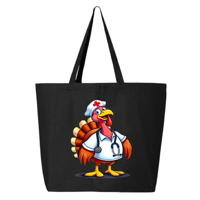 Funny Turkey Nurse Cartoon Thanksgiving Nurses 25L Jumbo Tote