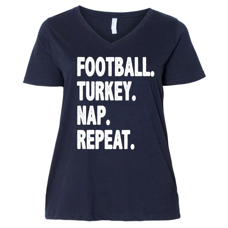 Football Turkey Nap Repeat Women's V-Neck Plus Size T-Shirt