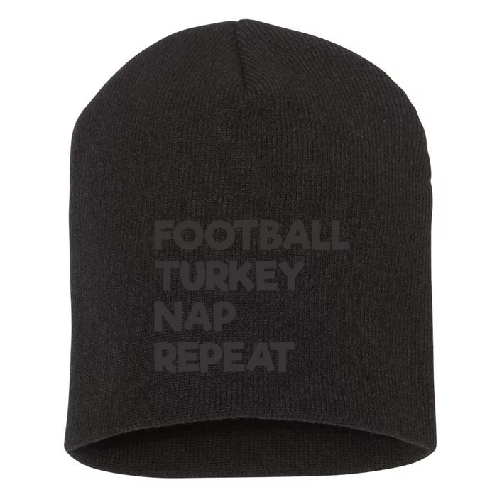 Football Turkey Nap Repeat Thanksgiving Theme Short Acrylic Beanie