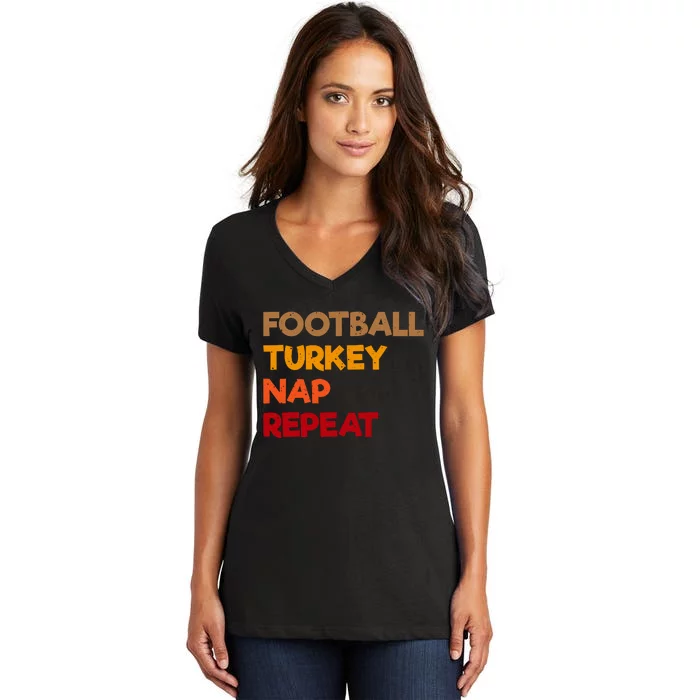 Football Turkey Nap Repeat Women's V-Neck T-Shirt