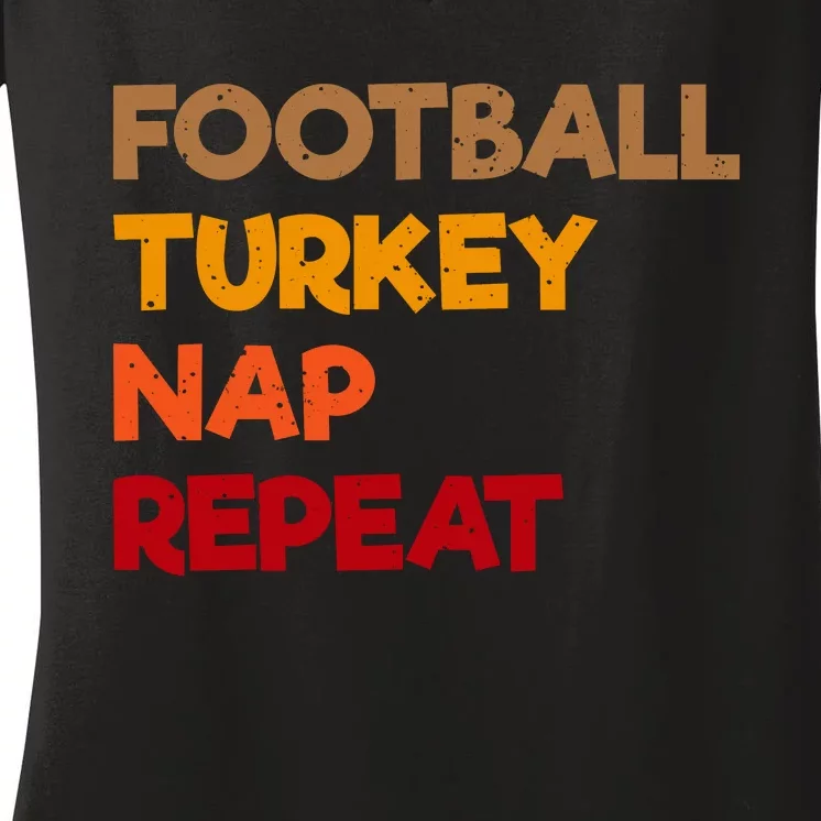 Football Turkey Nap Repeat Women's V-Neck T-Shirt