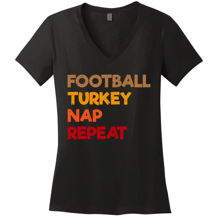 Football Turkey Nap Repeat Women's V-Neck T-Shirt