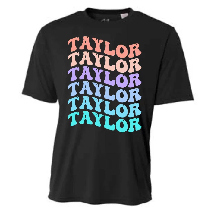 Funny Taylor name groovy colourful love i love Ts Taylor Cooling Performance Crew T-Shirt