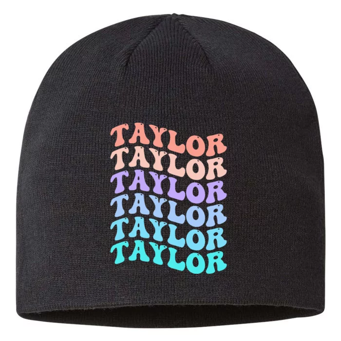 Funny Taylor name groovy colourful love i love Ts Taylor 8 1/2in Sustainable Knit Beanie