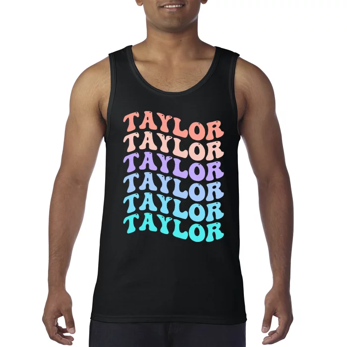 Funny Taylor name groovy colourful love i love Ts Taylor Tank Top