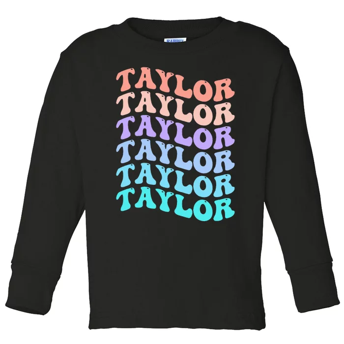 Funny Taylor name groovy colourful love i love Ts Taylor Toddler Long Sleeve Shirt