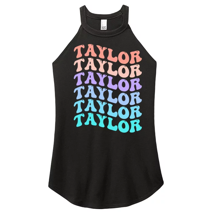 Funny Taylor name groovy colourful love i love Ts Taylor Women’s Perfect Tri Rocker Tank