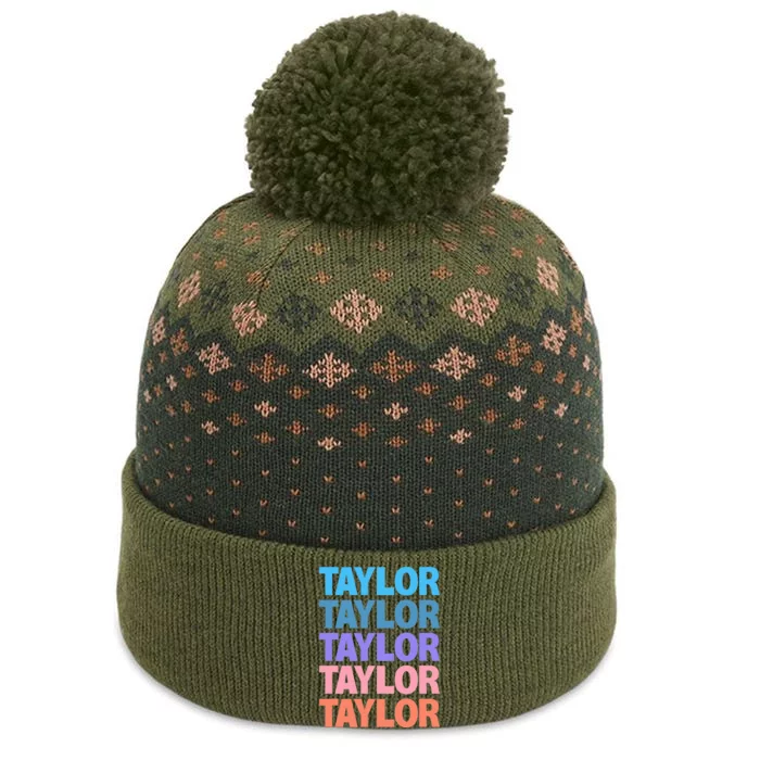 Funny Taylor Name Modern Fit   Classic Black  Text Design The Baniff Cuffed Pom Beanie