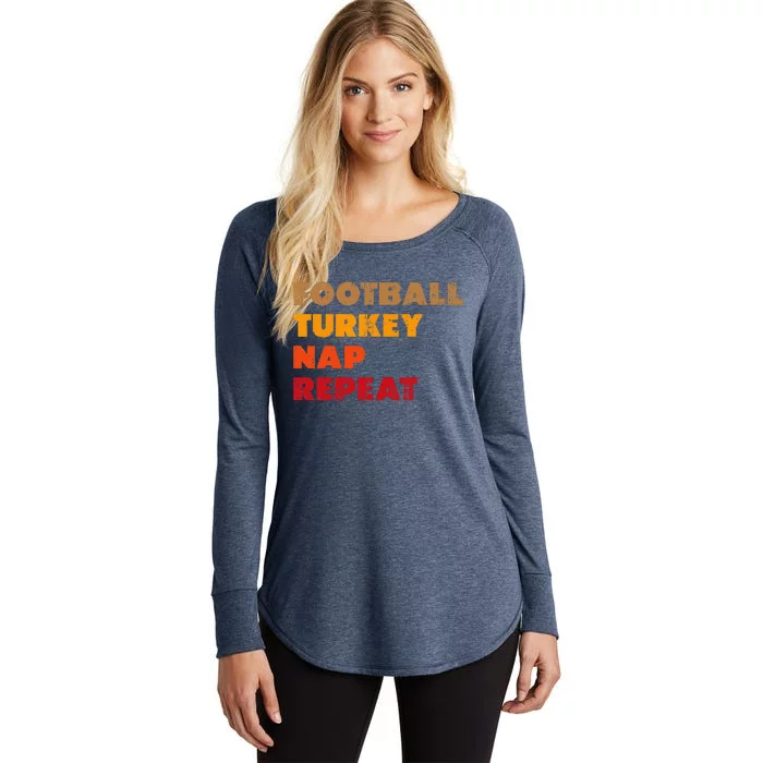 Football Turkey Nap Repeat Thanksgiving Women's Perfect Tri Tunic Long Sleeve Shirt