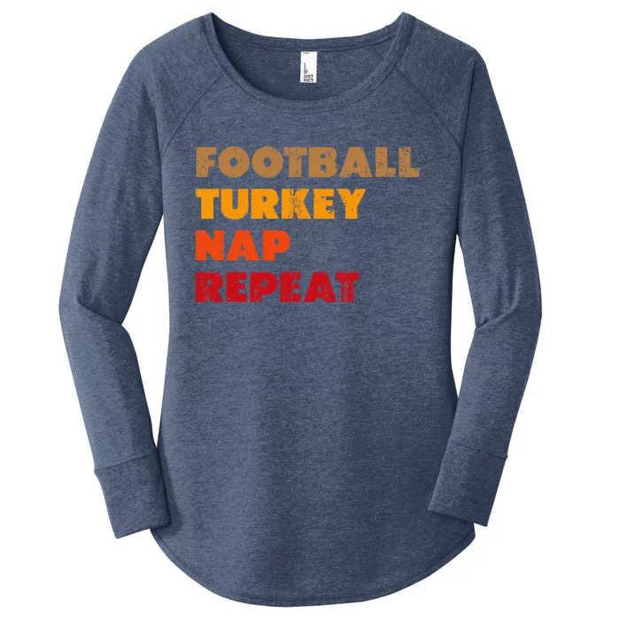 Football Turkey Nap Repeat Thanksgiving Women's Perfect Tri Tunic Long Sleeve Shirt