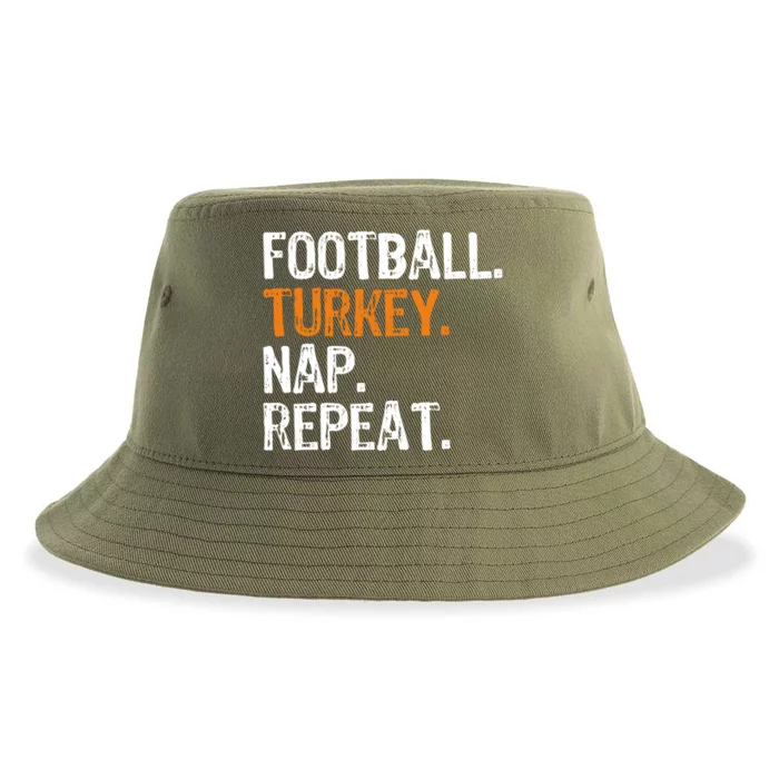 Football Turkey Nap Repeat Thanksgiving Funny Gift Sustainable Bucket Hat