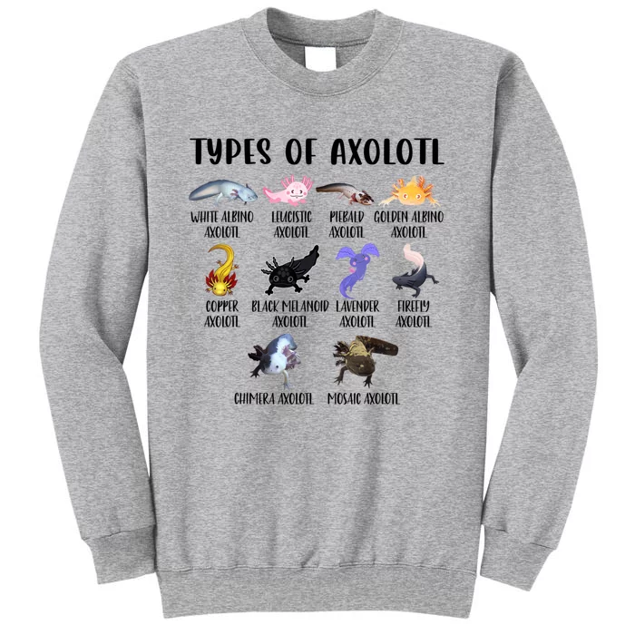 Funny Types Of Axolotl Art Cute Different Species Of Axolotl Tall Sweatshirt