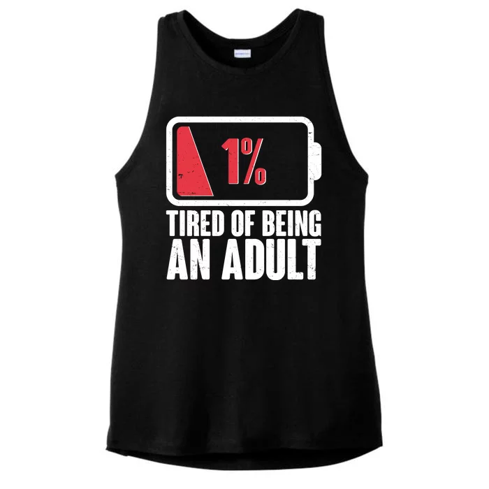 Funny Tired Of Being An Adult Low Battery Ladies Tri-Blend Wicking Tank