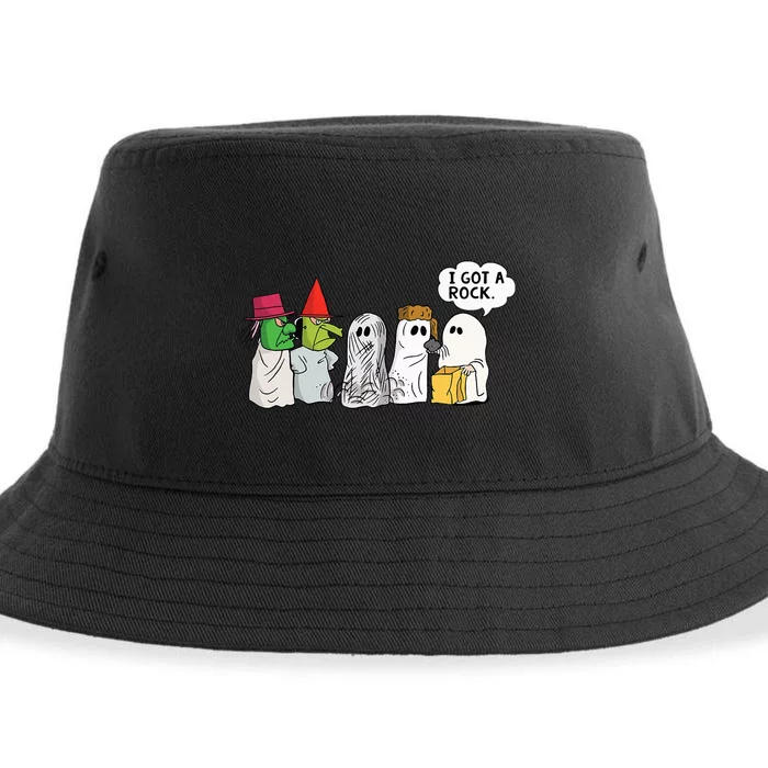 Funny Trick Or Treat Halloween Ghost Costume I Got A Rock Sustainable Bucket Hat