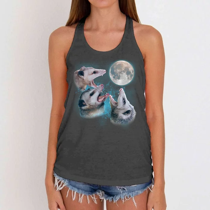 Funny Three Opossum Moon Women's Knotted Racerback Tank