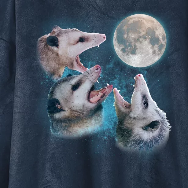 Funny Three Opossum Moon Hooded Wearable Blanket