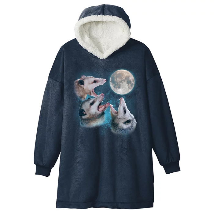 Funny Three Opossum Moon Hooded Wearable Blanket