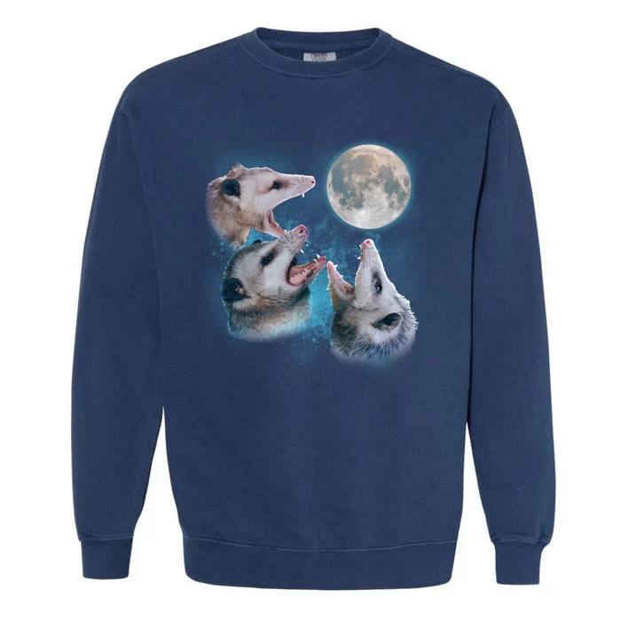 Funny Three Opossum Moon Garment-Dyed Sweatshirt