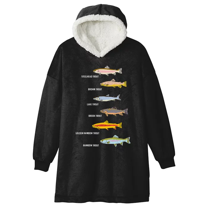 Funny Types Of Trout Fish Species Fishing Angling Hooded Wearable Blanket