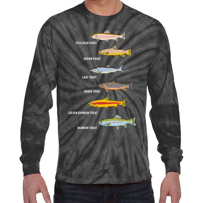 Funny Types Of Trout Fish Species Fishing Angling Tie-Dye Long Sleeve Shirt