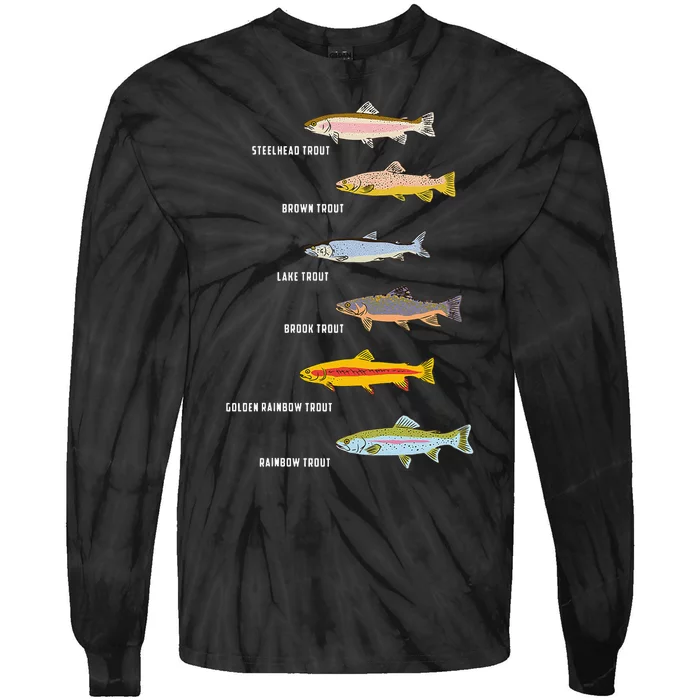 Funny Types Of Trout Fish Species Fishing Angling Tie-Dye Long Sleeve Shirt