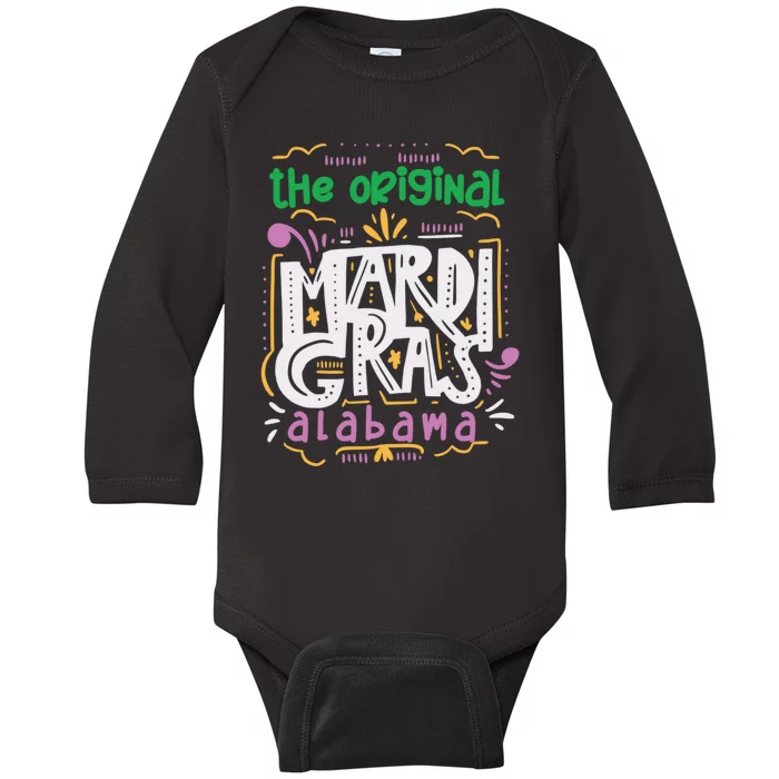 Funny The Original Mardi Gras Carnival Alabama Mobile City Baby Long Sleeve Bodysuit